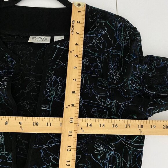 Chicos Travelers Cardigan Jacket Womens 0 US Small Embroidered Open Slinky Knit - Picture 7 of 8